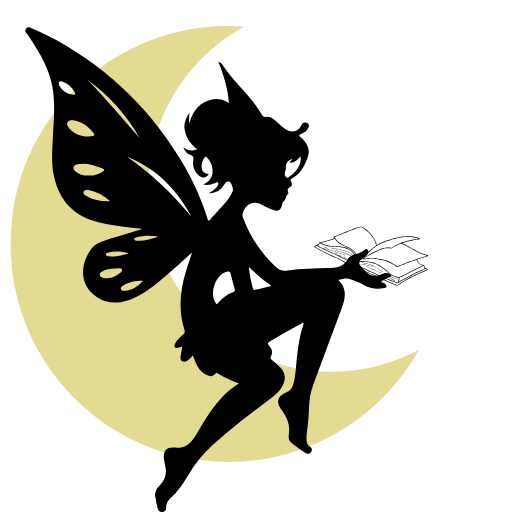 Fairy reading a book on the moon